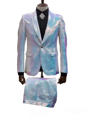 Giovanni Testi 2 Button Slim Fit Shawl Lapel Sequin Suit GT1SS-2008 White