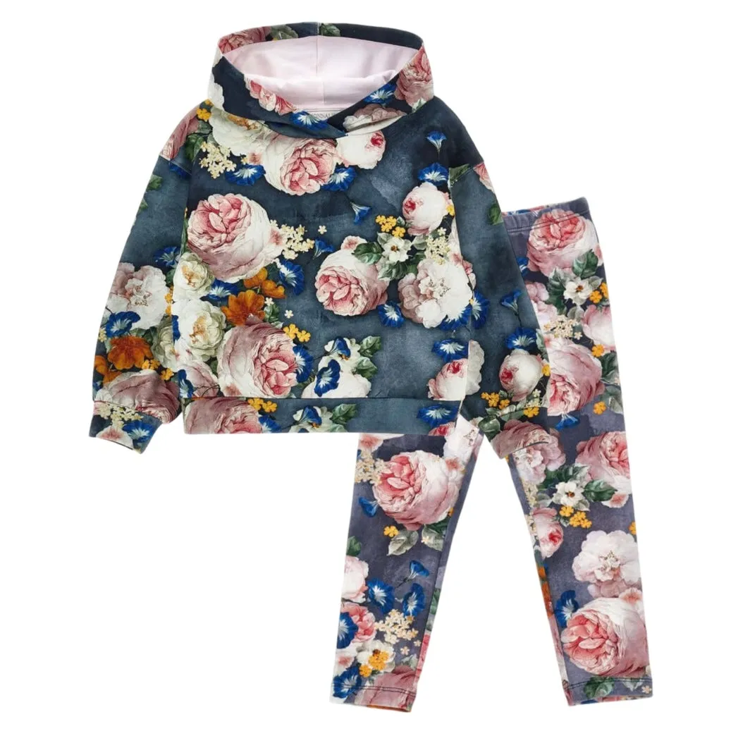 Girls Blue Floral Legging Set