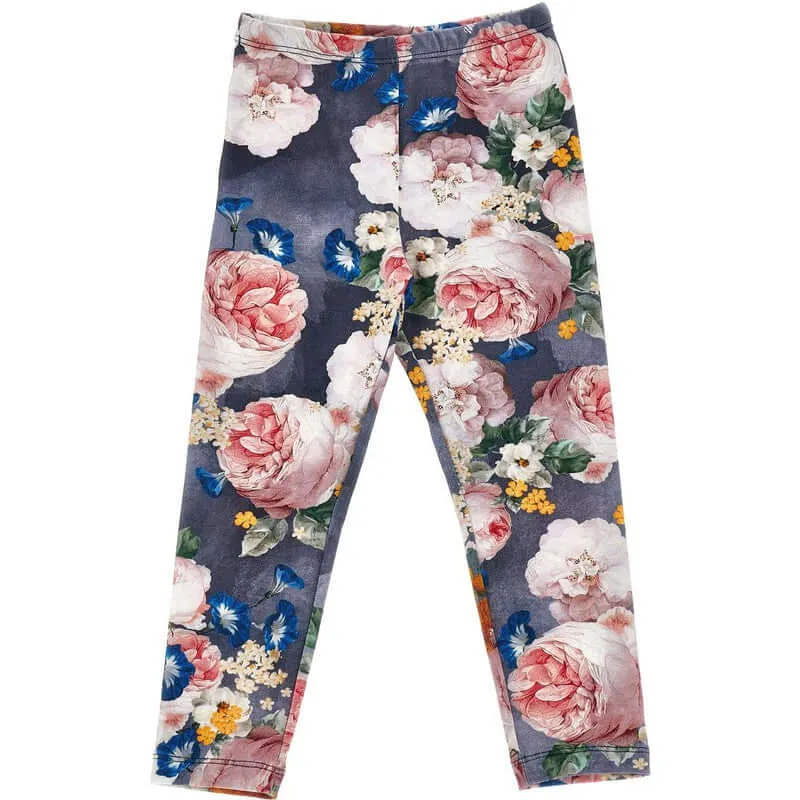 Girls Blue Floral Legging Set