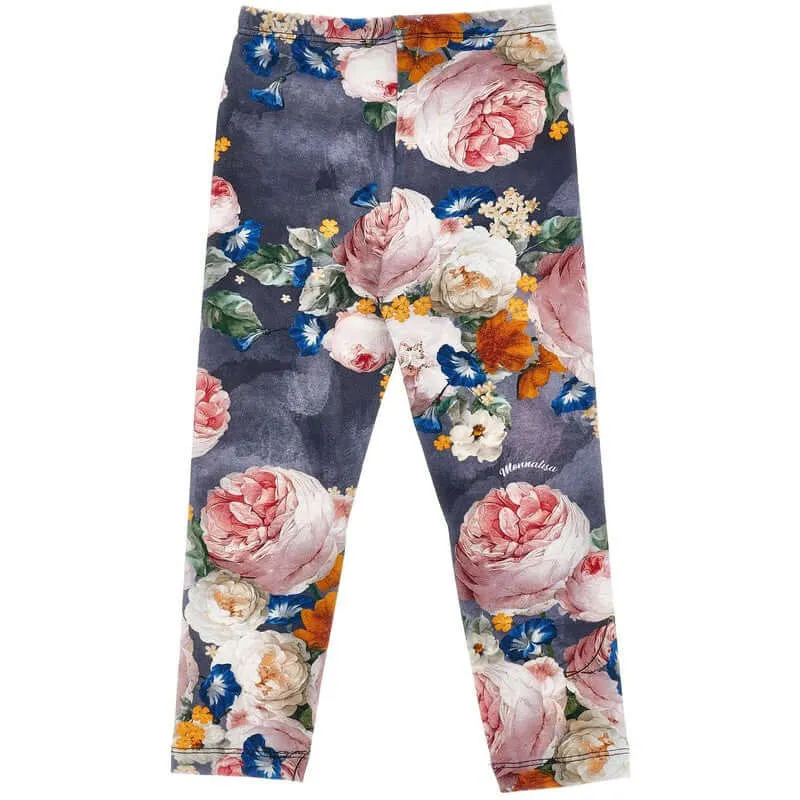 Girls Blue Floral Legging Set