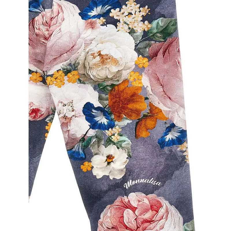 Girls Blue Floral Legging Set