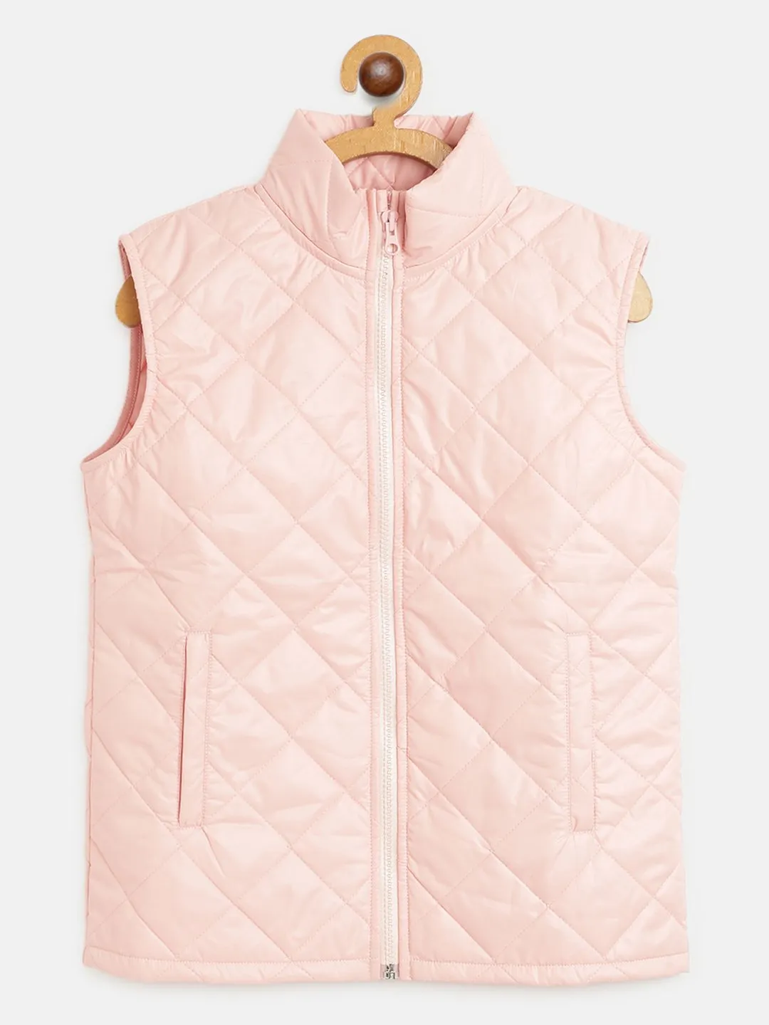 Girls Pink Sleeveless Puffer Jacket