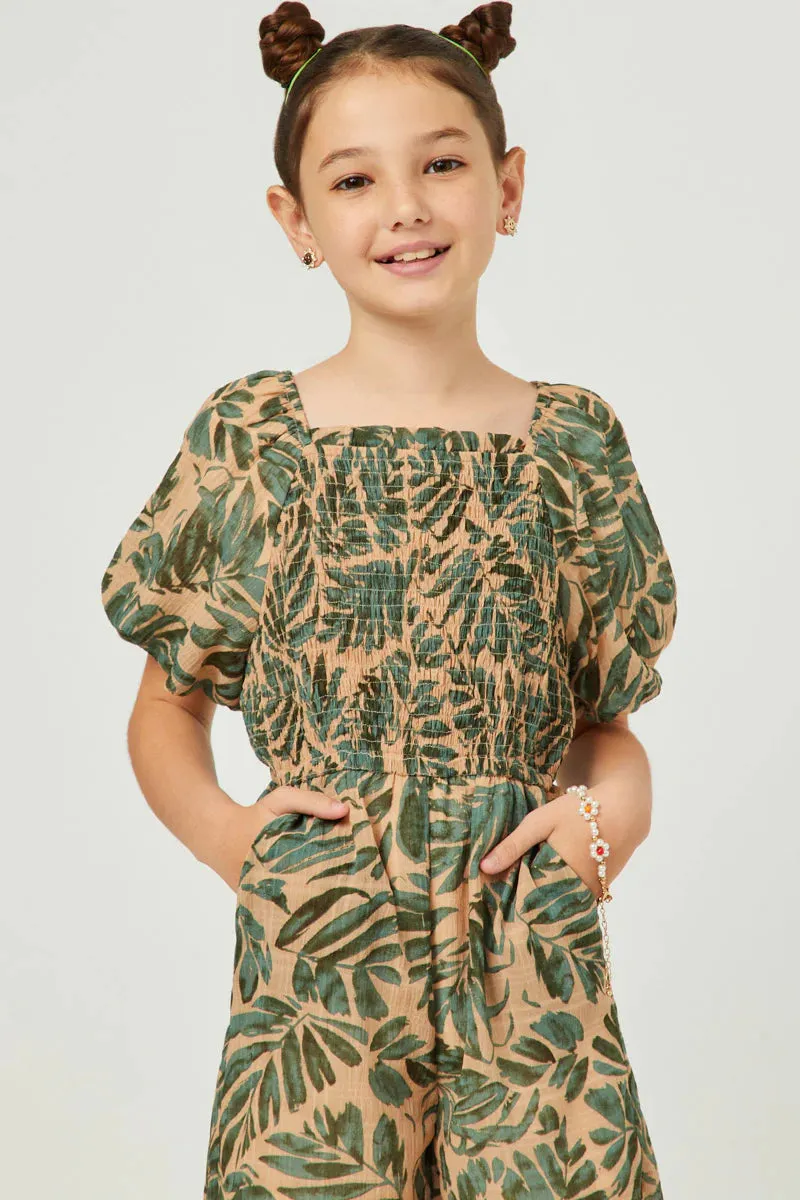 Girls Tropical Leaf Jumpsuit