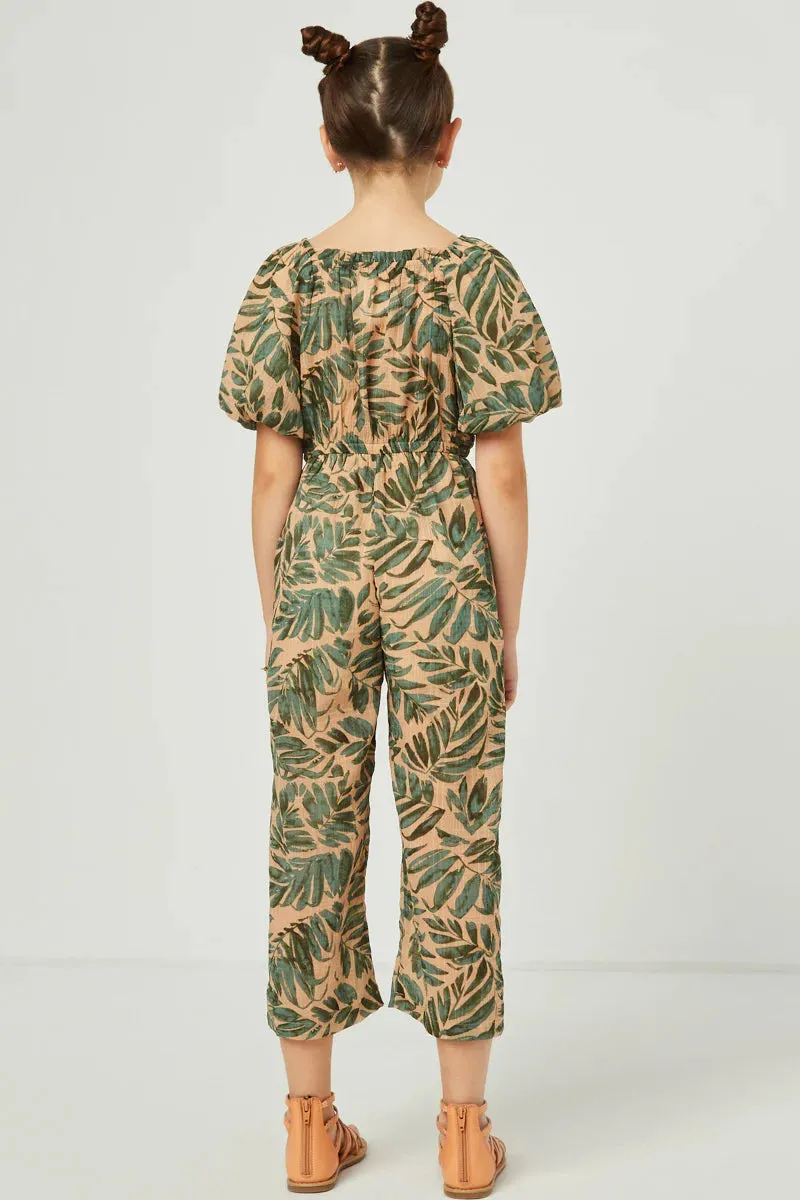 Girls Tropical Leaf Jumpsuit