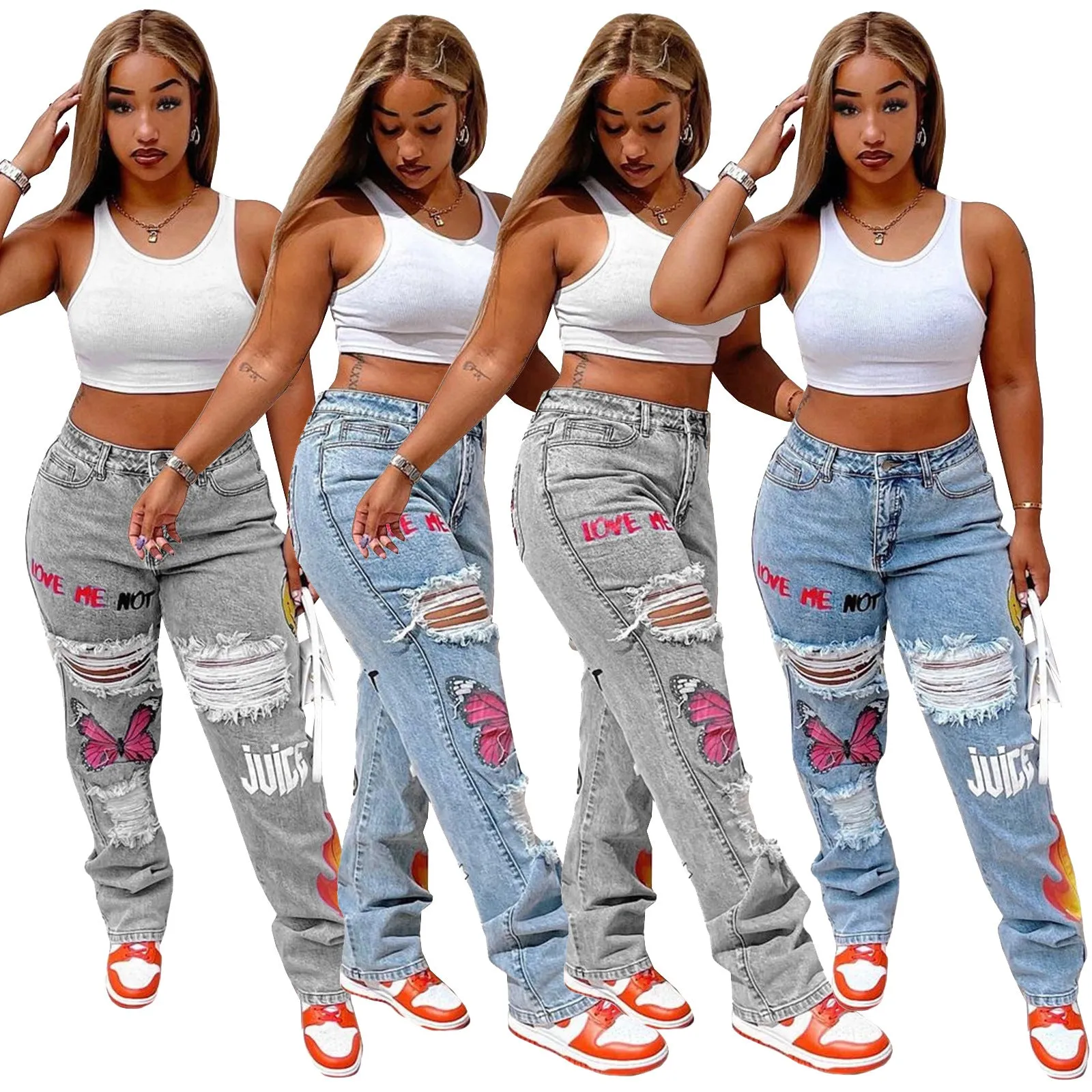 Girly Girl High Waist Ripped Jeans