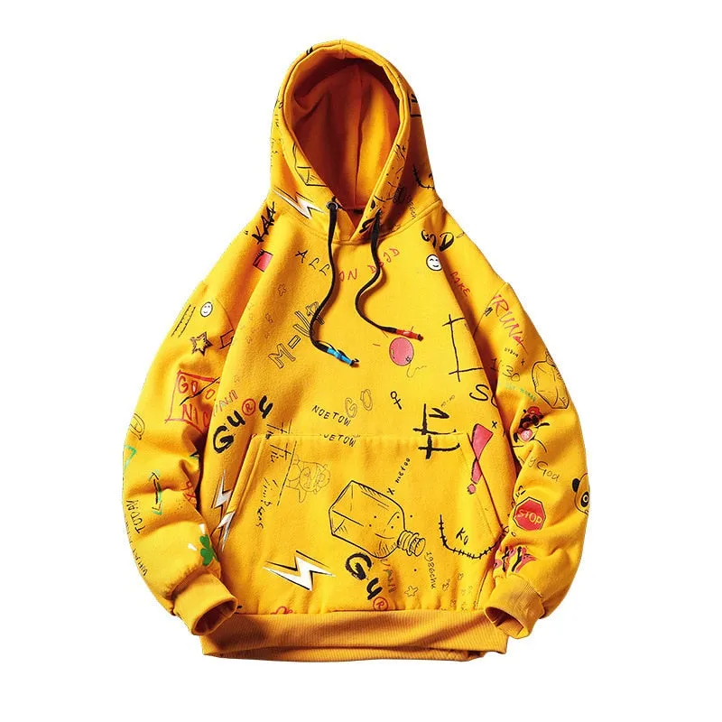 GONTHWID Japanese Anime Graffiti Print Hooded