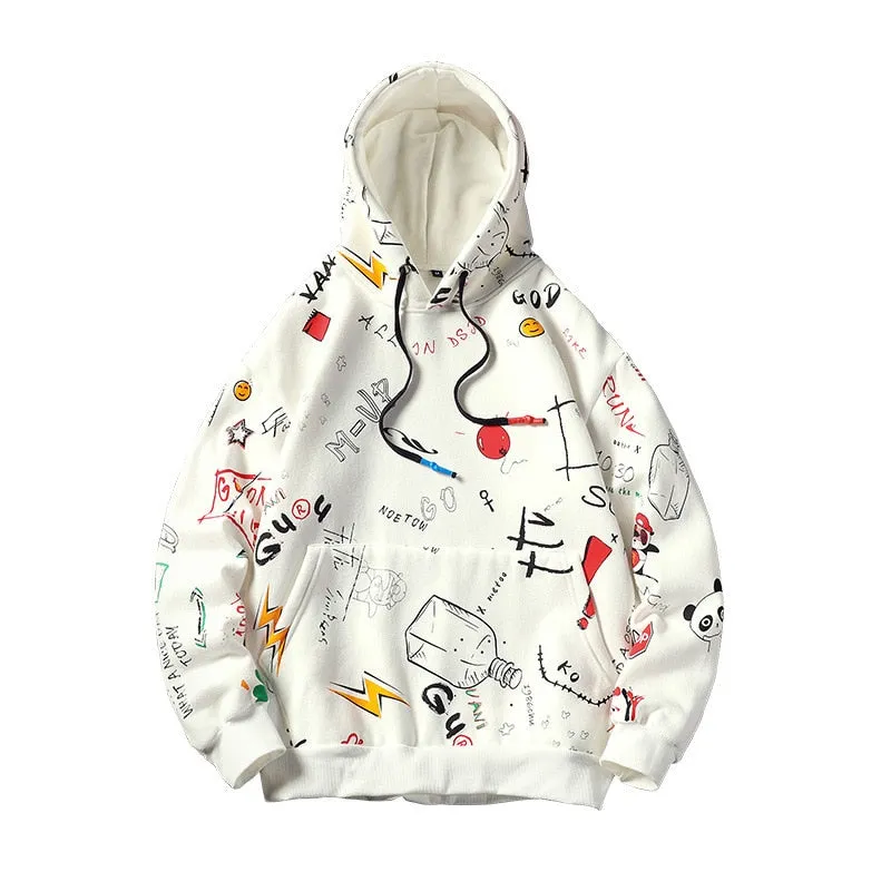 GONTHWID Japanese Anime Graffiti Print Hooded