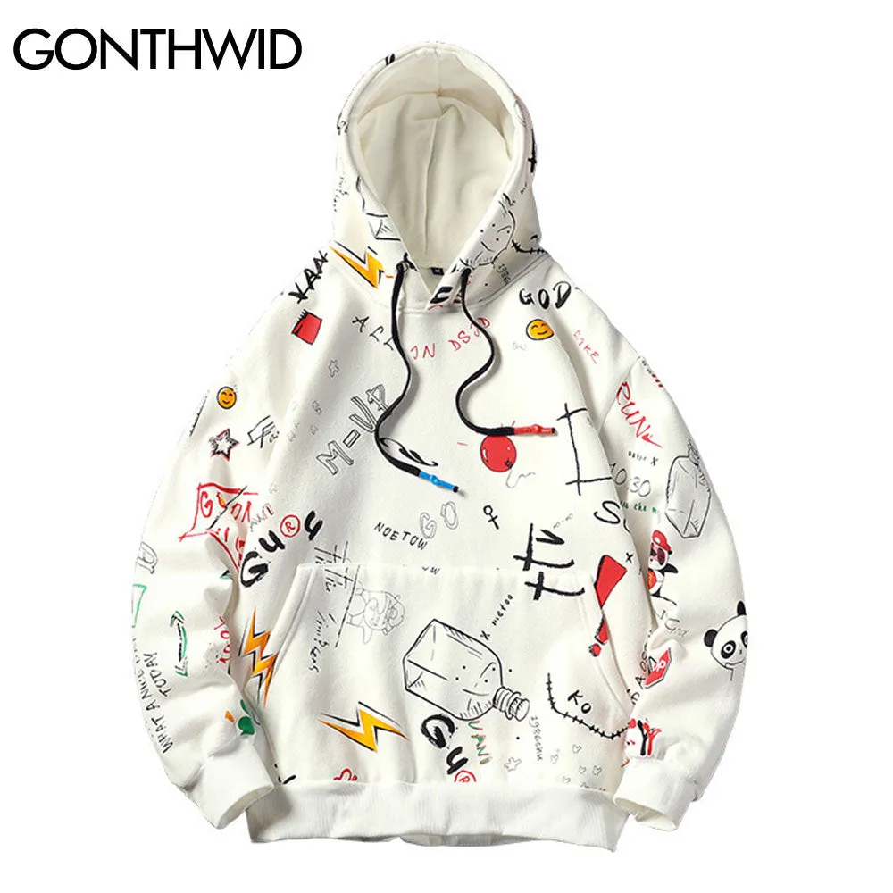 GONTHWID Japanese Anime Graffiti Print Hooded