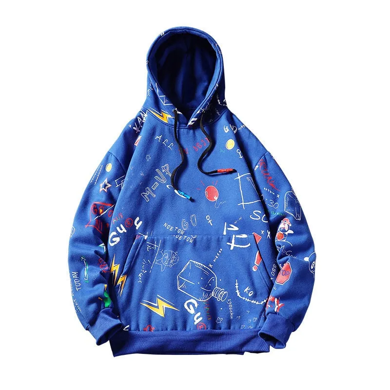 GONTHWID Japanese Anime Graffiti Print Hooded