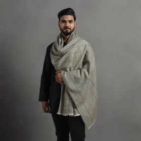 Grey - Kumaun Handwoven Pure Merino Wool Shawl for Men 106