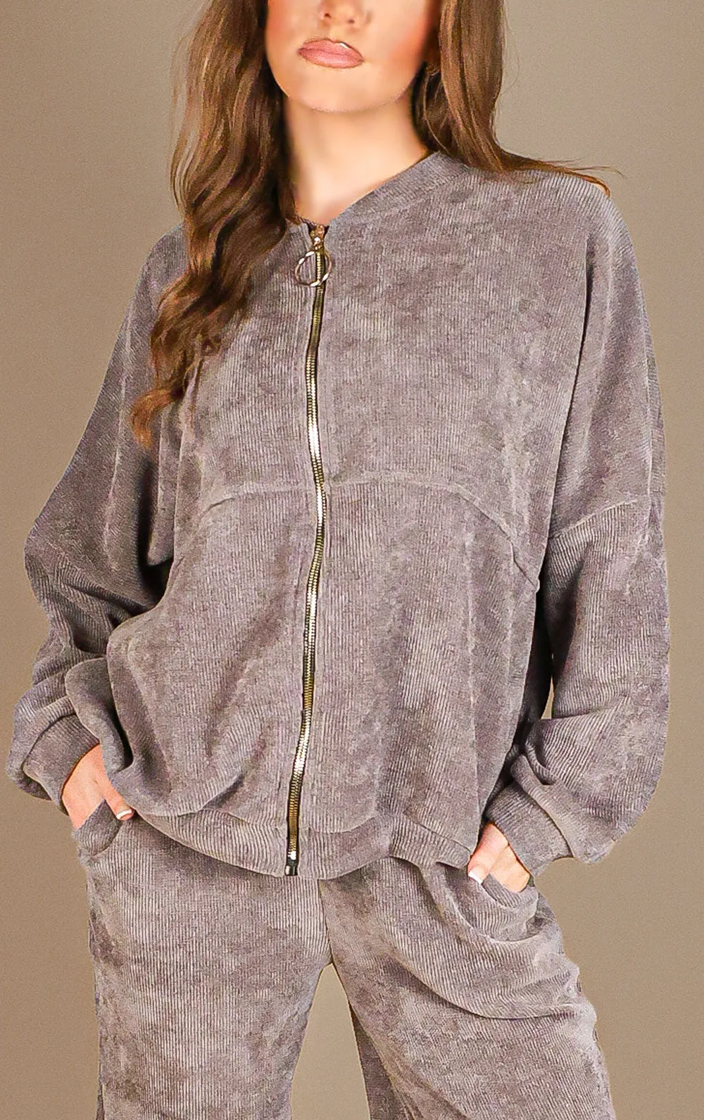 Grey Straight Leg Trouser and Zip Up Hoodie Loungewear Co-Ord