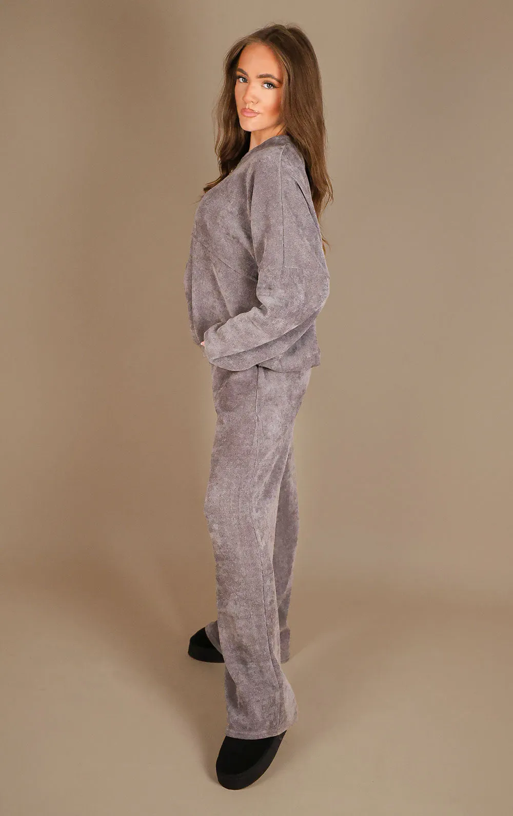 Grey Straight Leg Trouser and Zip Up Hoodie Loungewear Co-Ord