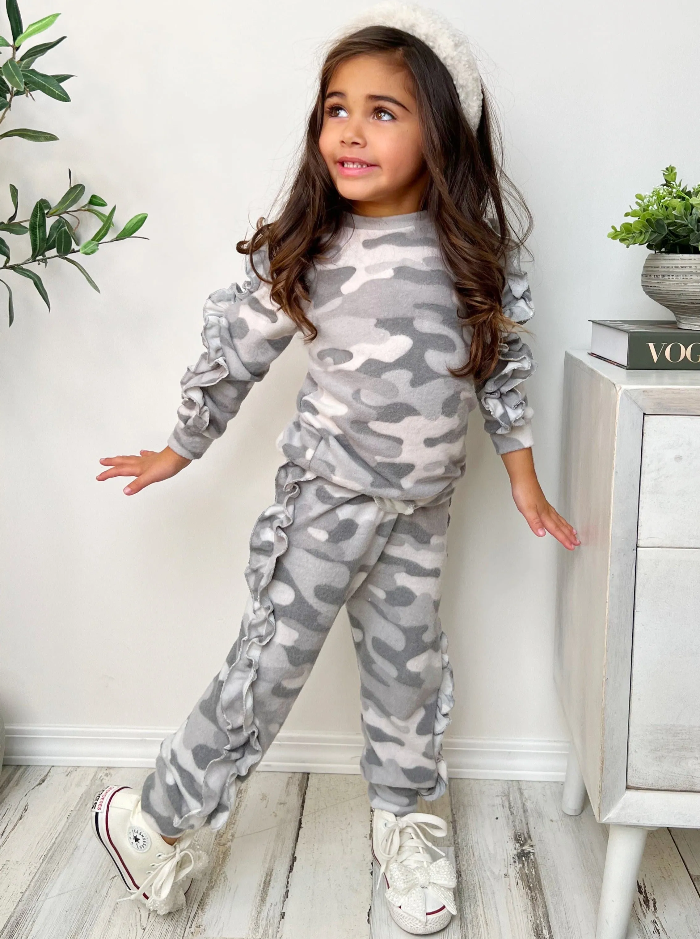 In Command Grey Camo Ruffle Jogger Set