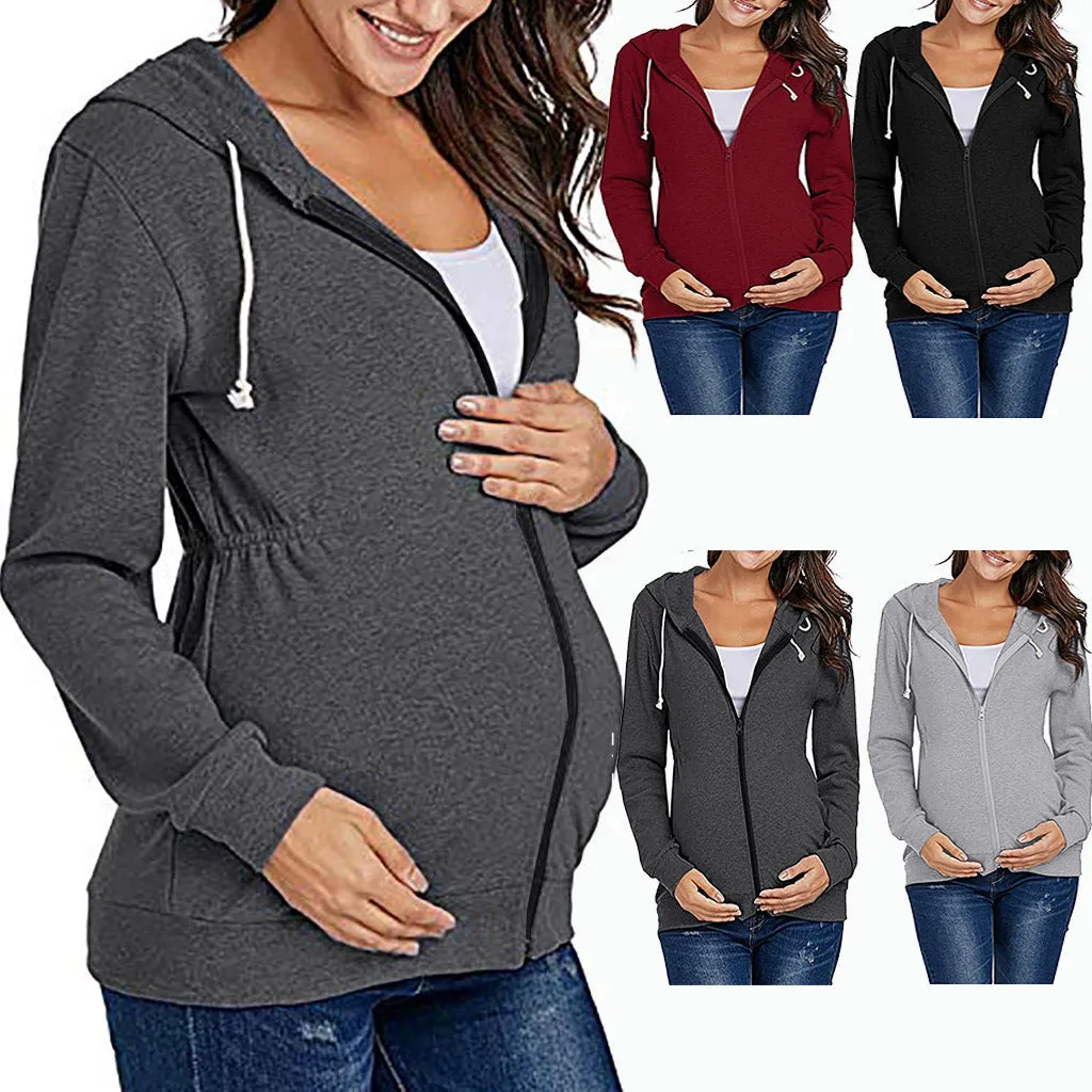 Jacket for Pregnant Women Maternity Hoodie Sweatshirt Pregnancy Clothes Pregnant Women Breastfeeding Hooded Zipper Jacket Top