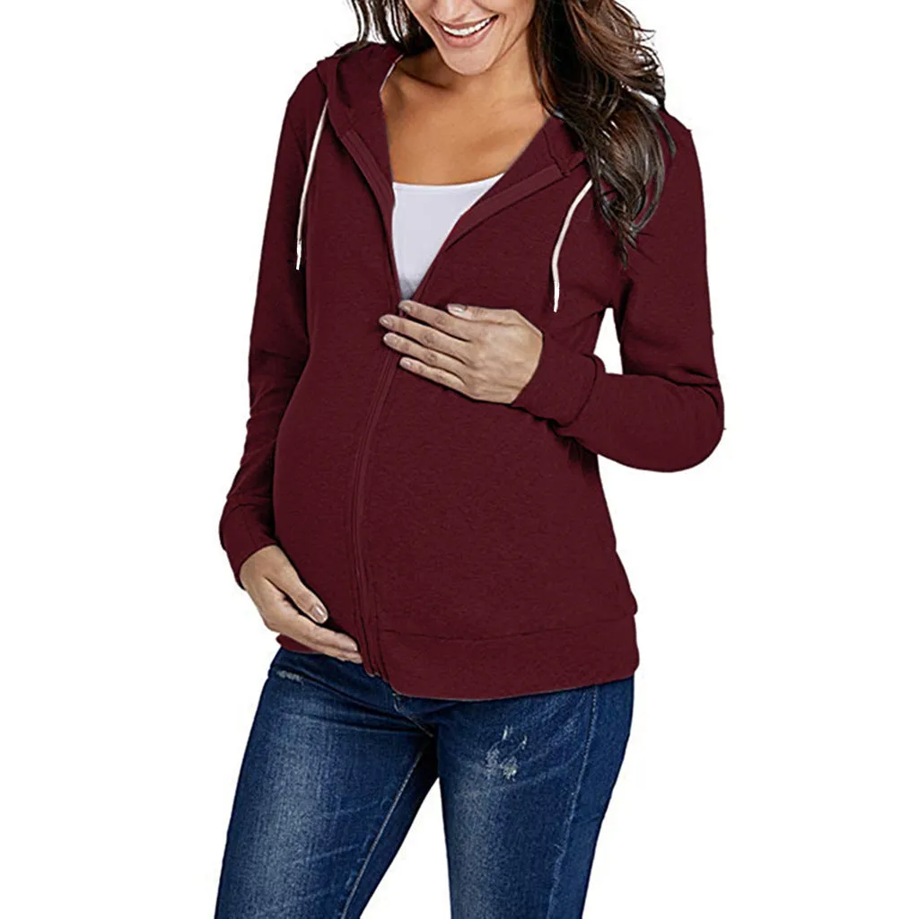 Jacket for Pregnant Women Maternity Hoodie Sweatshirt Pregnancy Clothes Pregnant Women Breastfeeding Hooded Zipper Jacket Top