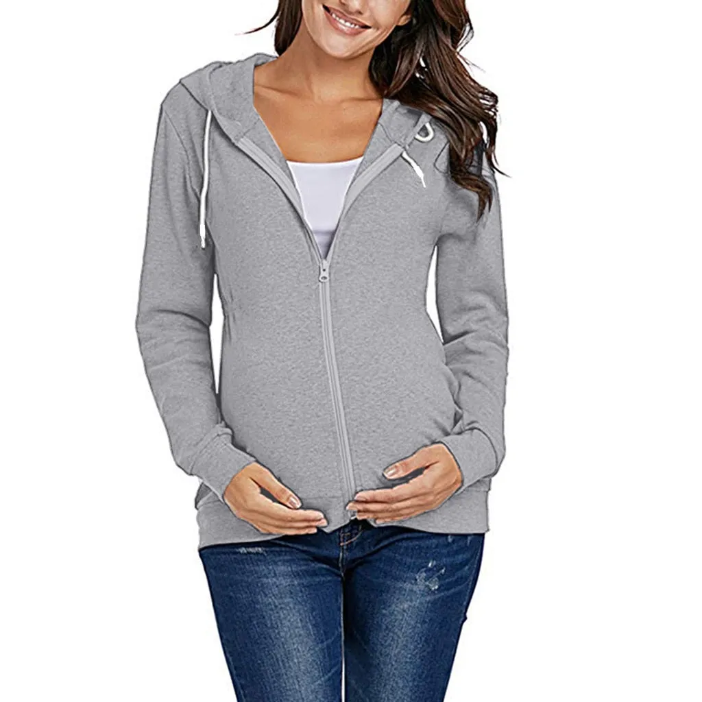 Jacket for Pregnant Women Maternity Hoodie Sweatshirt Pregnancy Clothes Pregnant Women Breastfeeding Hooded Zipper Jacket Top