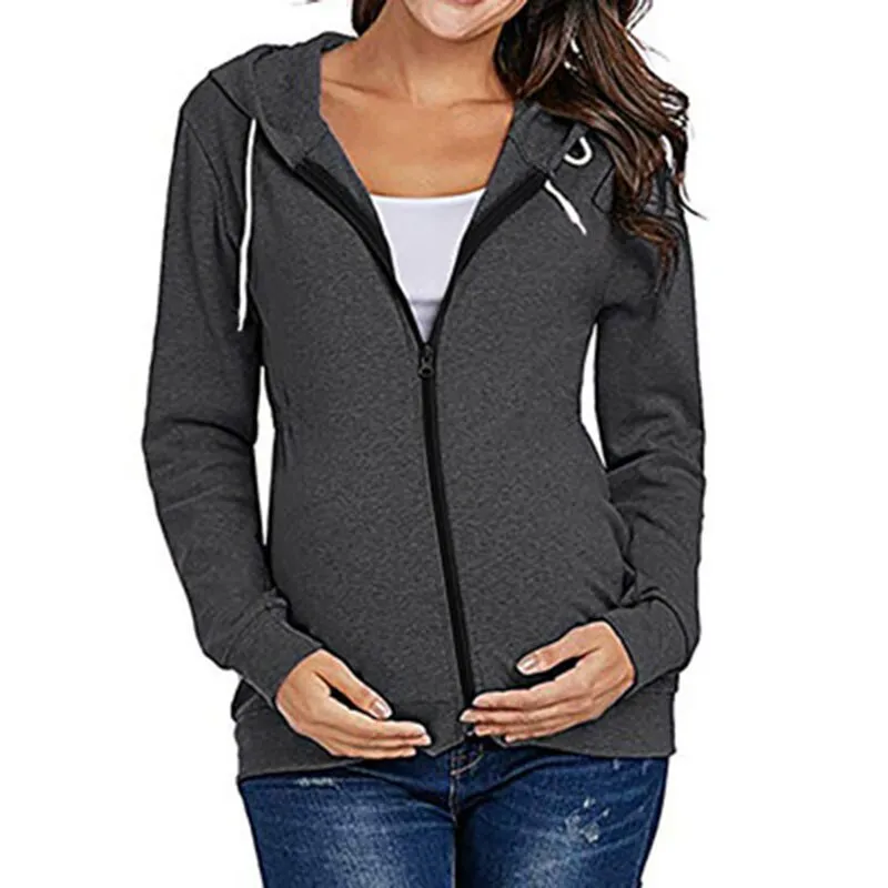 Jacket for Pregnant Women Maternity Hoodie Sweatshirt Pregnancy Clothes Pregnant Women Breastfeeding Hooded Zipper Jacket Top