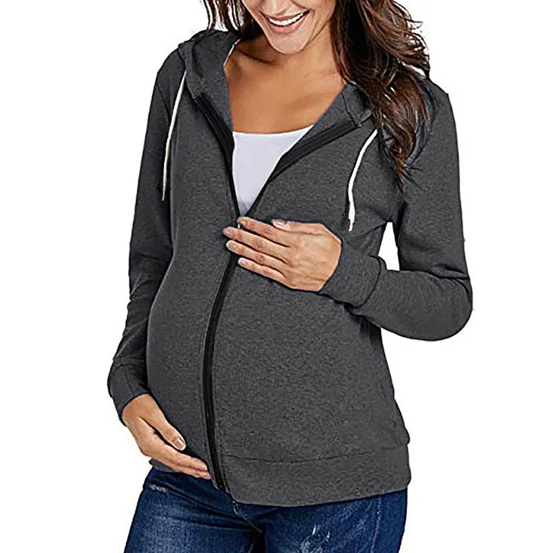 Jacket for Pregnant Women Maternity Hoodie Sweatshirt Pregnancy Clothes Pregnant Women Breastfeeding Hooded Zipper Jacket Top