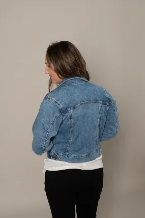 Jacqueline Pleat Sleeve Crop Denim Jacket