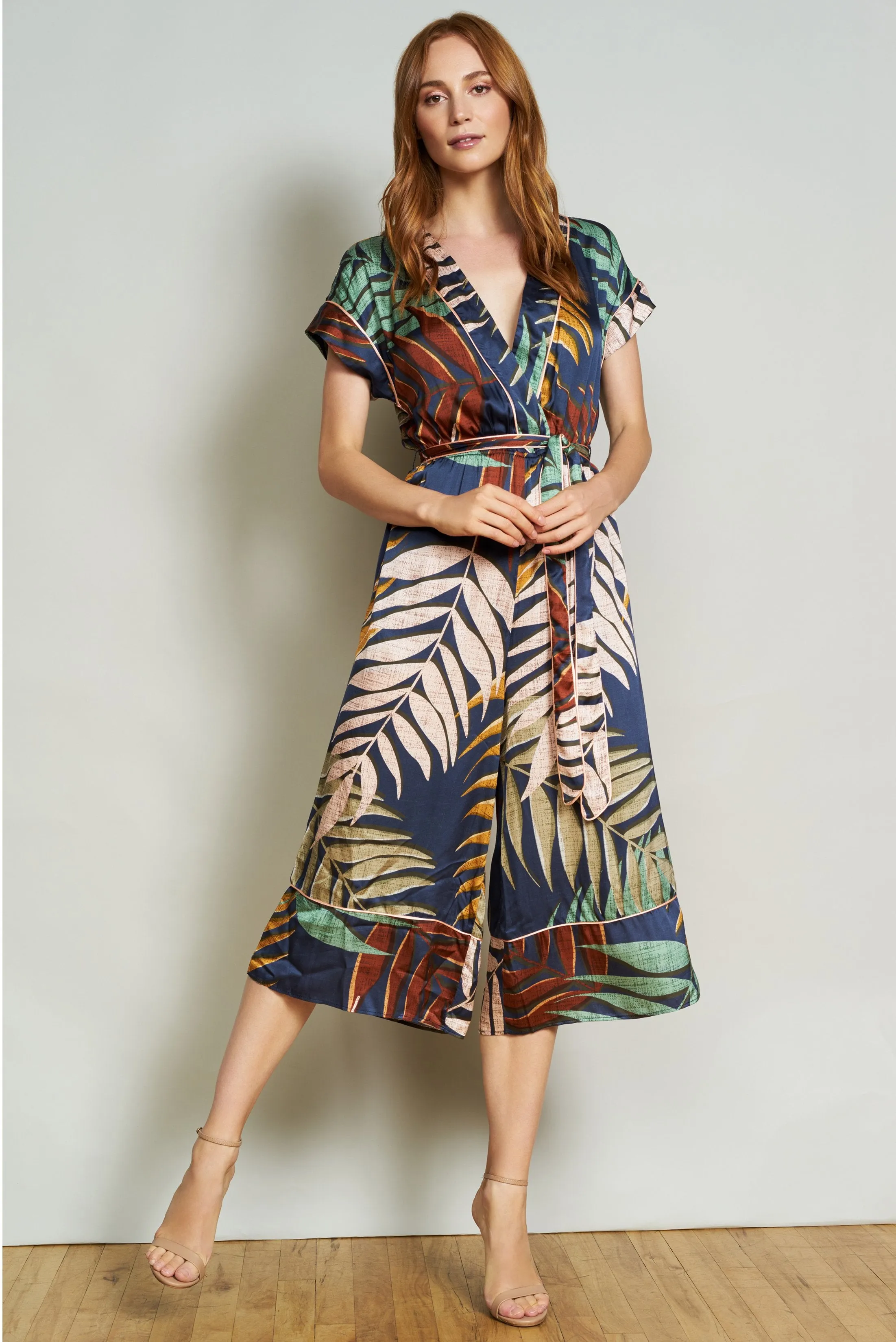 Jess Jumpsuit in Navy Tropical Foliage