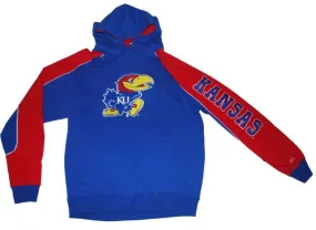 Kansas Jayhawks Colosseum Blue Red Sleeve Big Mascot LS Hoodie Sweatshirt (L)