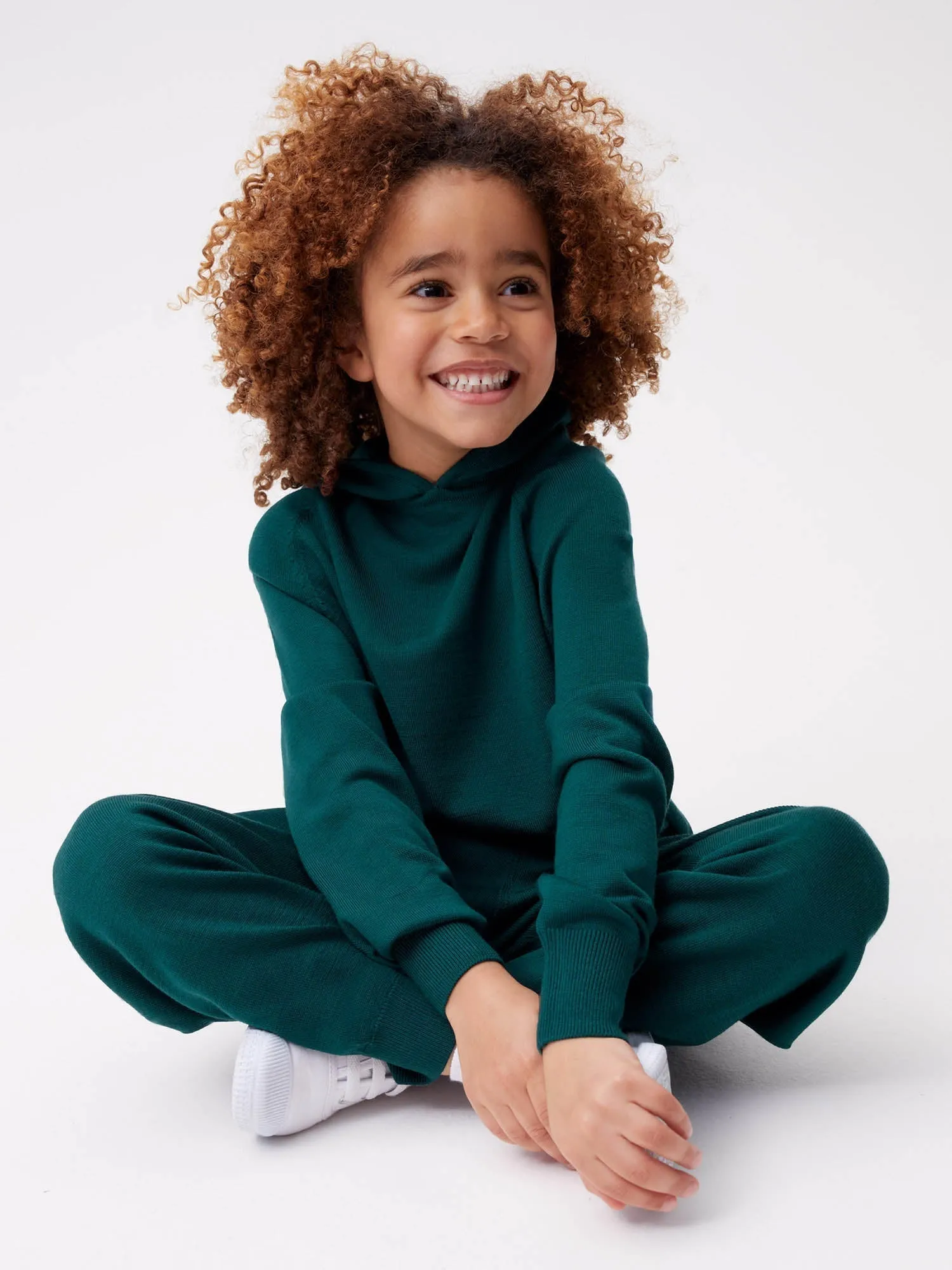 Kids Merino Wool Hoodie—deep green