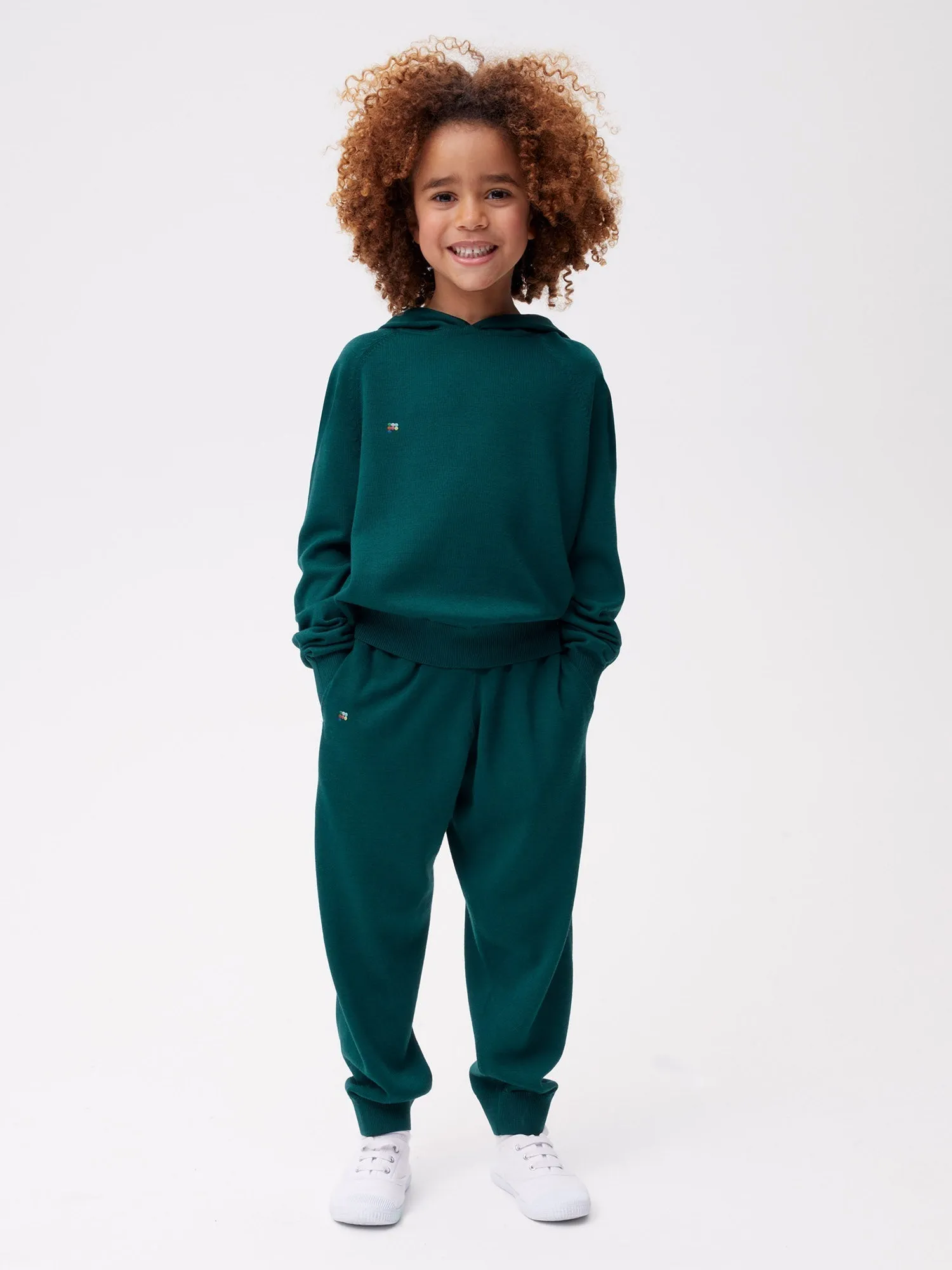 Kids Merino Wool Hoodie—deep green