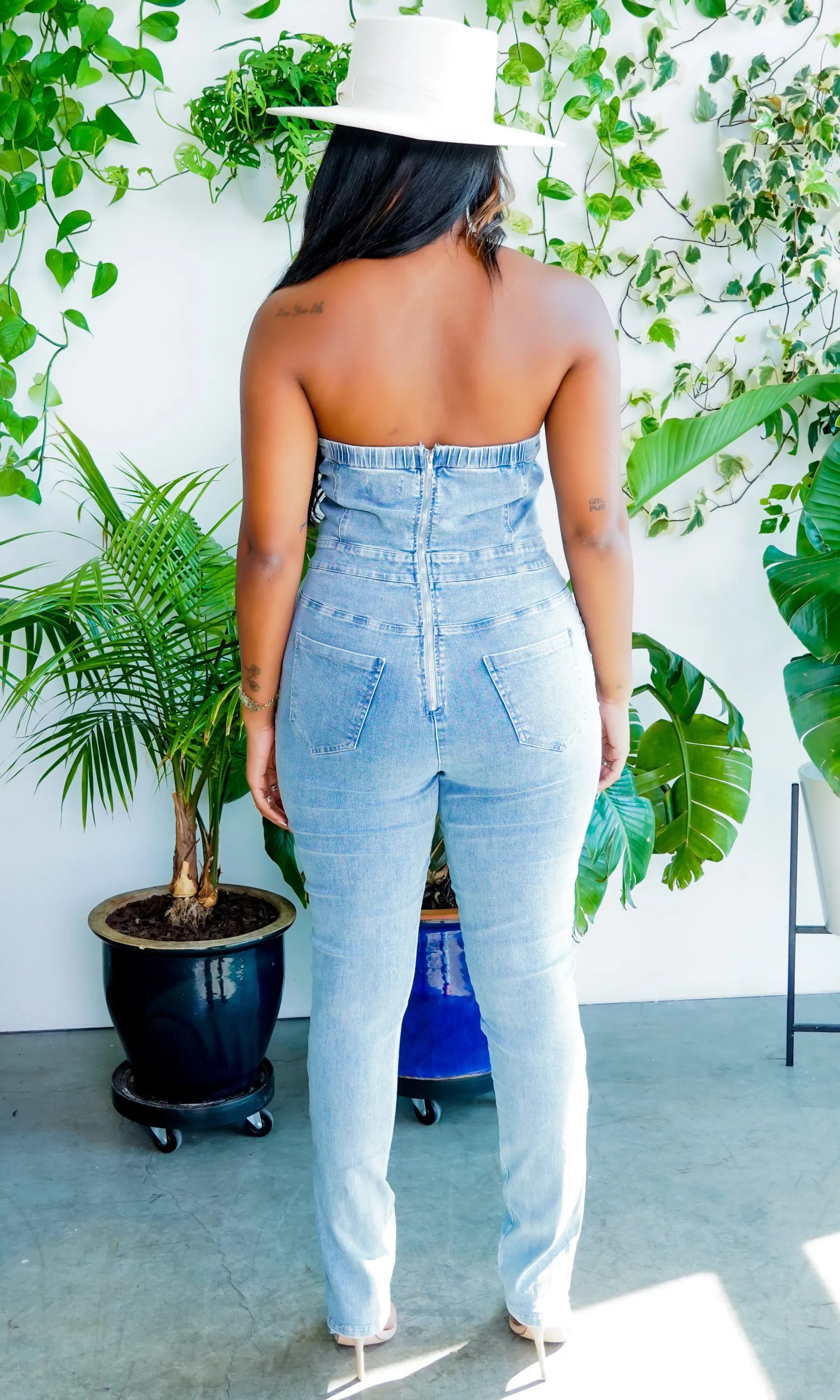 Lace Up Denim Jumpsuit