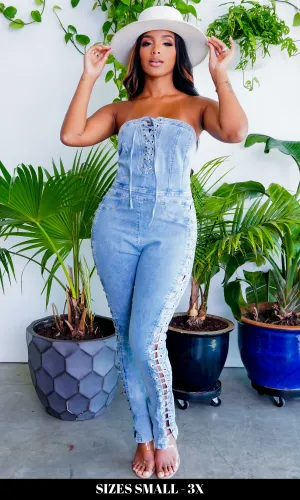 Lace Up Denim Jumpsuit