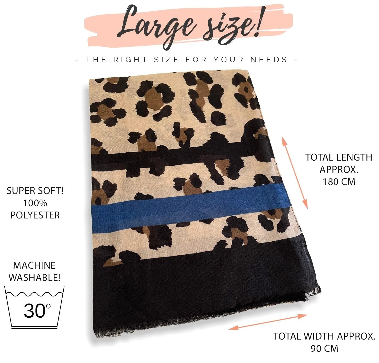 LARGE ROYAL BLUE RETRO LEOPARD PRINT SCARF