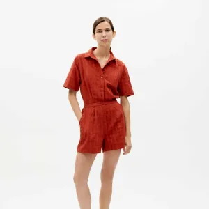 LAST ONE in XS - Agata Big Seersucker Jumpsuit - Orangered