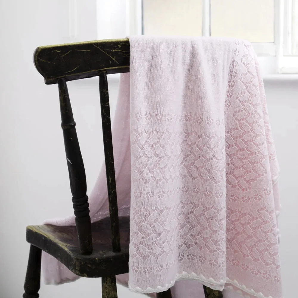 Leaves and Flowers Baby Shawl - Pink