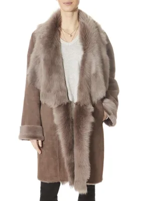 Loose New Taupe Shawl Collar Sheepskin Coat