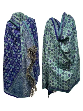 LUXURY HANDMADE  Blue Mint Floral Scarf Yak Wool yoga blanket stole unisex Travel Wrap Meditation Soft Shawl special Gift for her