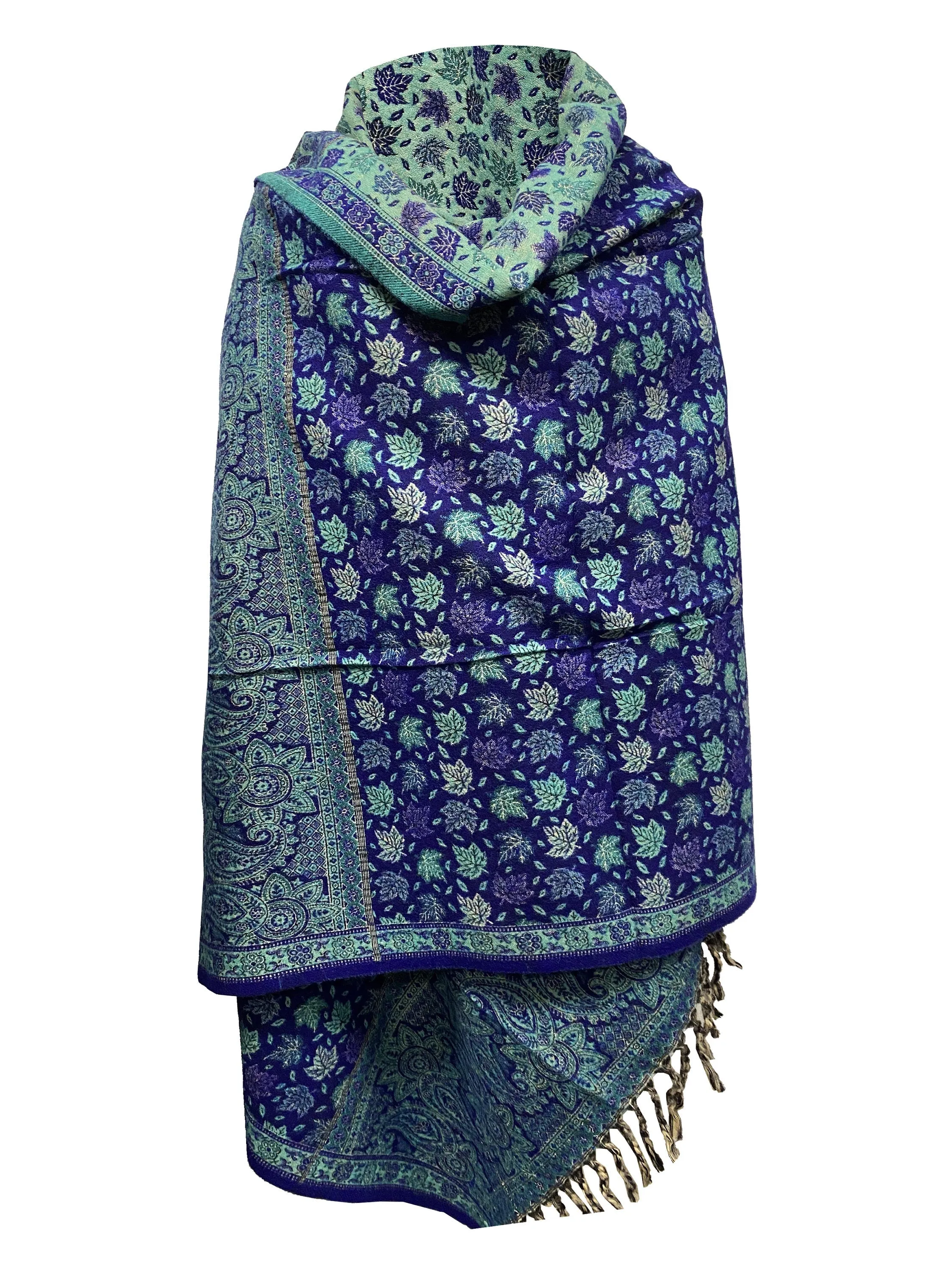 LUXURY HANDMADE  Blue Mint Floral Scarf Yak Wool yoga blanket stole unisex Travel Wrap Meditation Soft Shawl special Gift for her