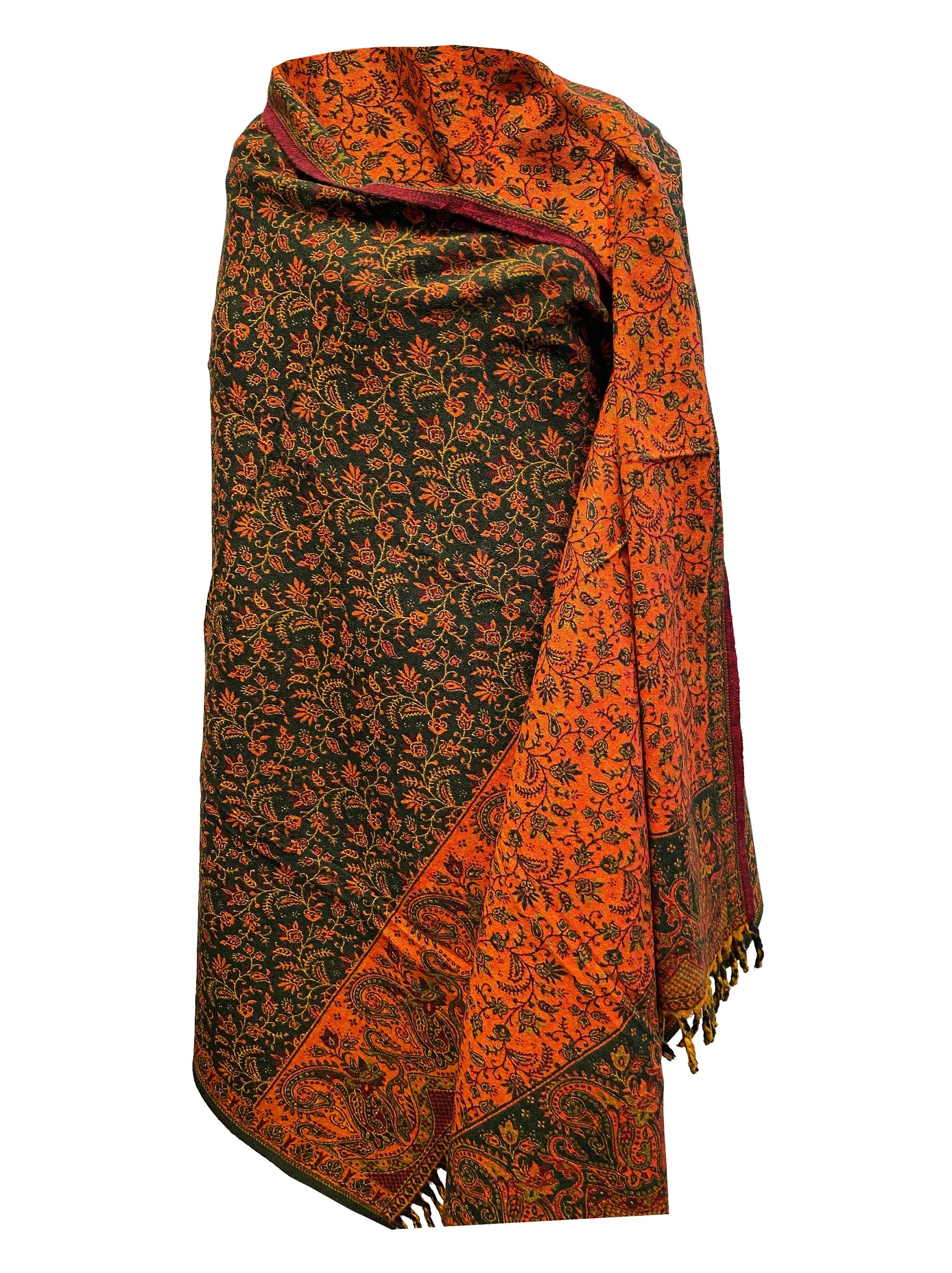 LUXURY HANDMADE  Orange Green Floral Scarf Yak Wool yoga blanket stole unisex Travel Wrap Meditation Soft Shawl special Gift for her