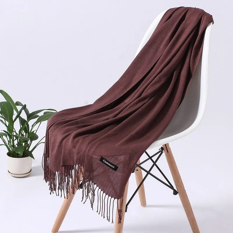 Luxury Solid Women Scarf Winter Cashmere Pashmina Shawls Warm Lady Blanket Wraps Bufanda Scarves Tassel Neck Echarpe 2022