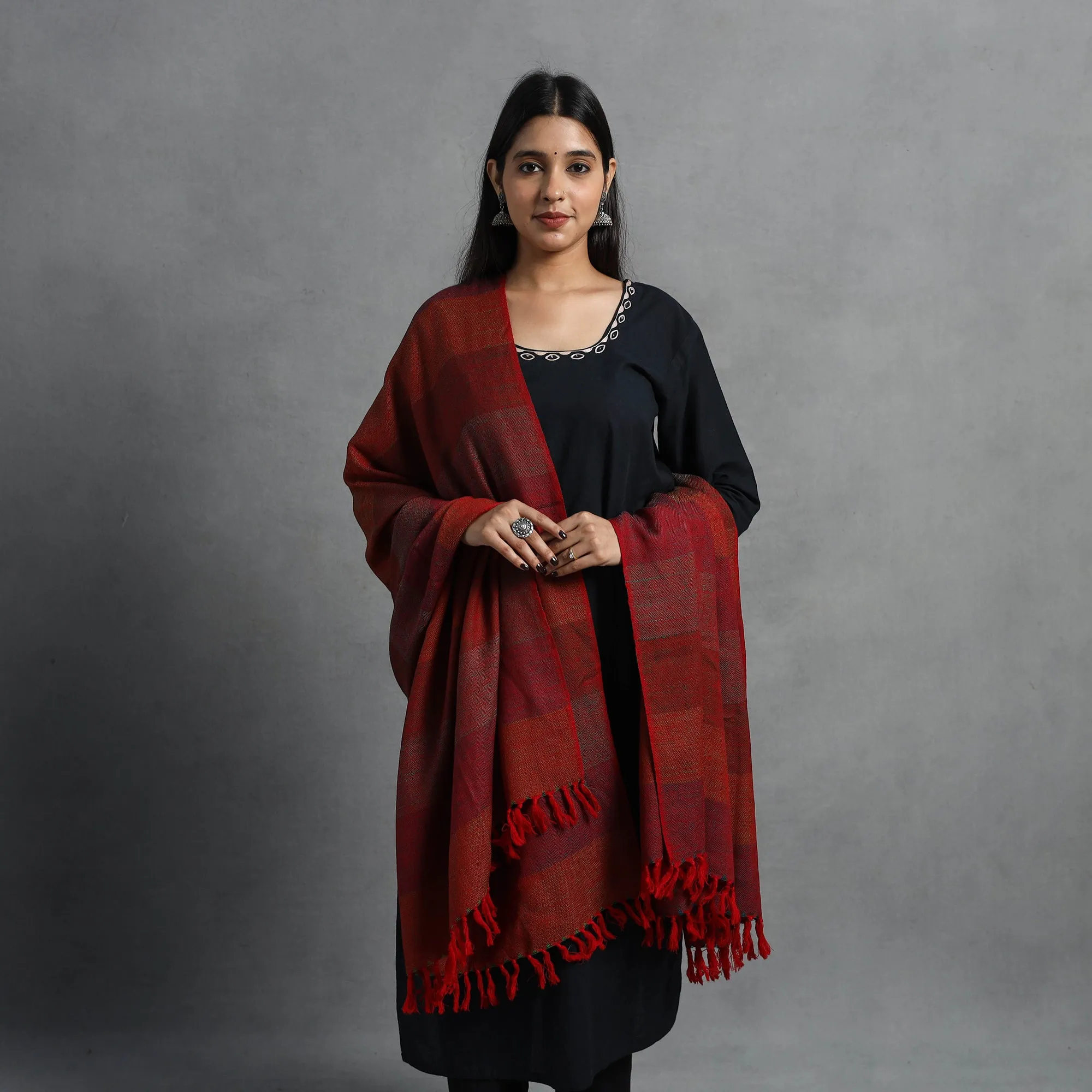 Maroon - Kumaun Handwoven Pure Merino Wool Shawl for Women 43