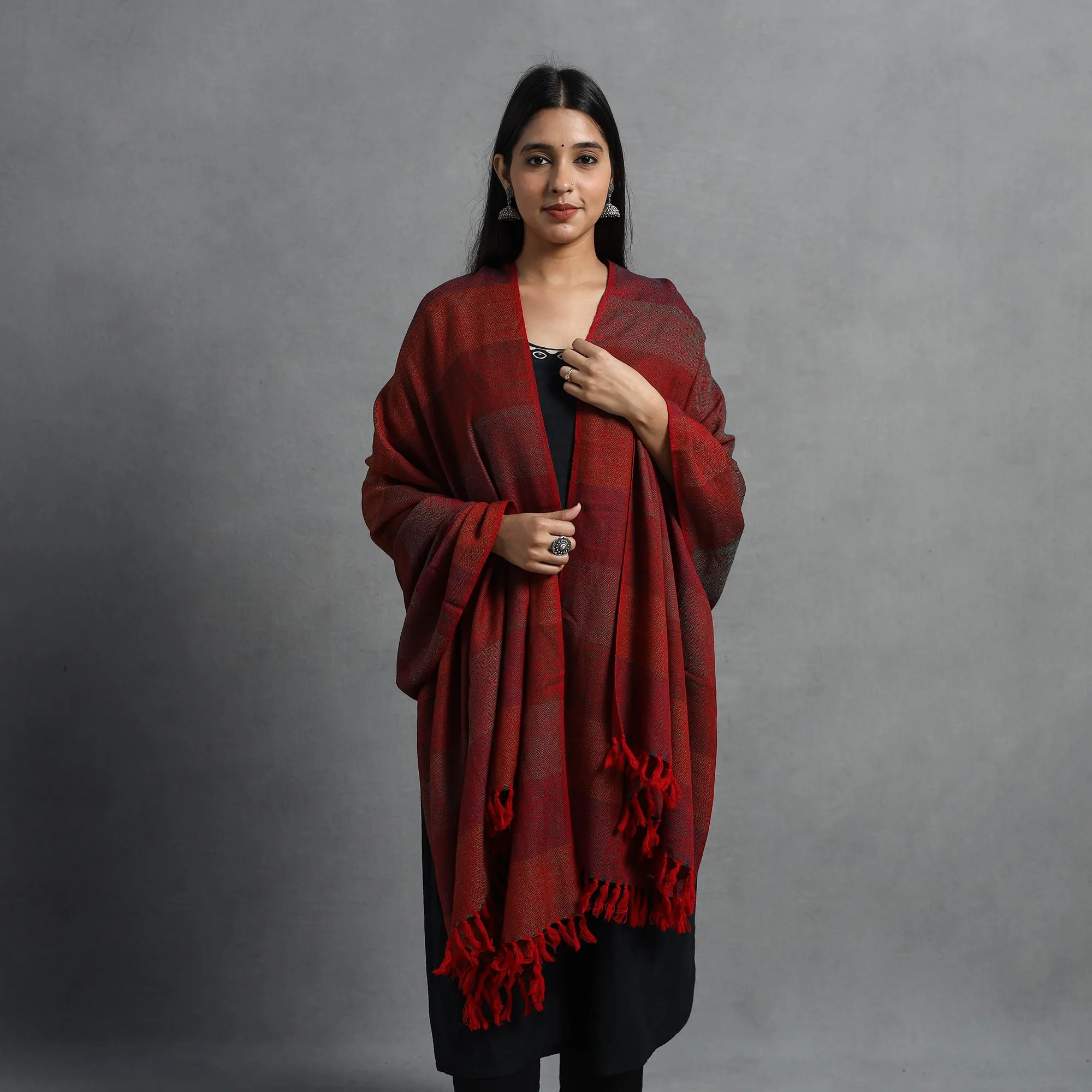 Maroon - Kumaun Handwoven Pure Merino Wool Shawl for Women 43