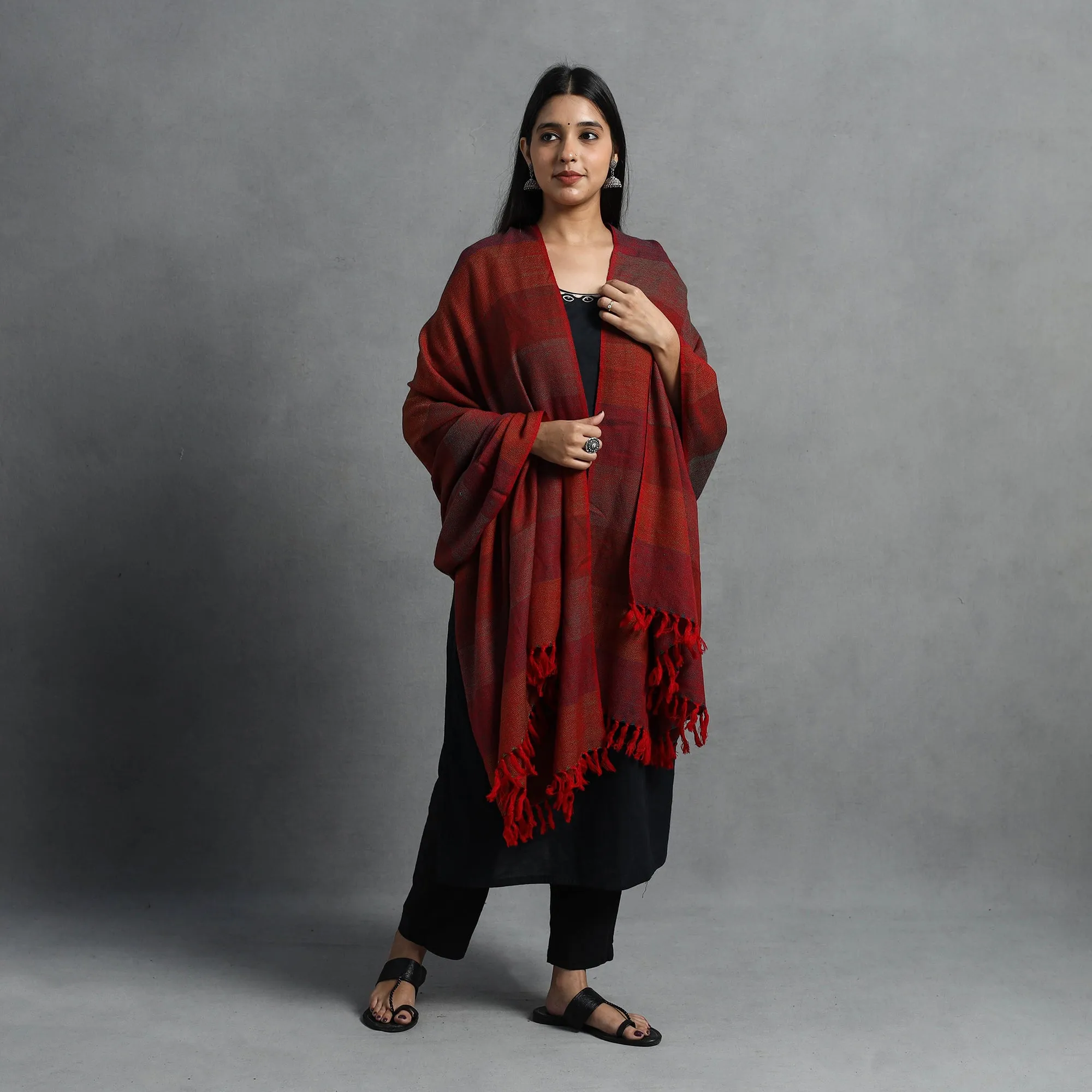 Maroon - Kumaun Handwoven Pure Merino Wool Shawl for Women 43