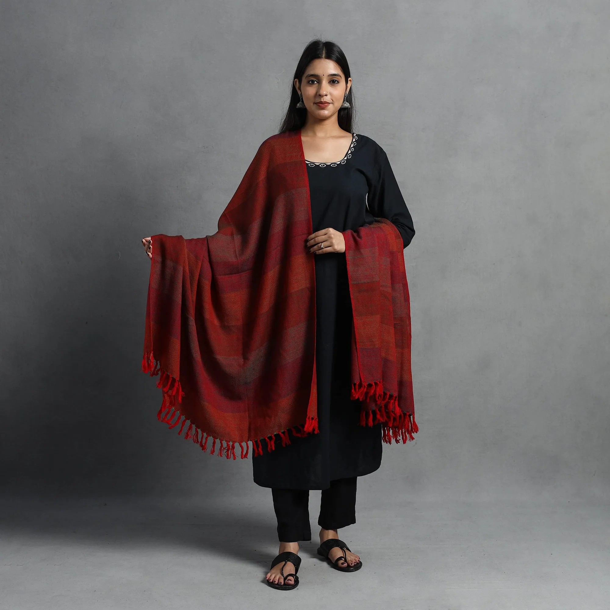 Maroon - Kumaun Handwoven Pure Merino Wool Shawl for Women 43