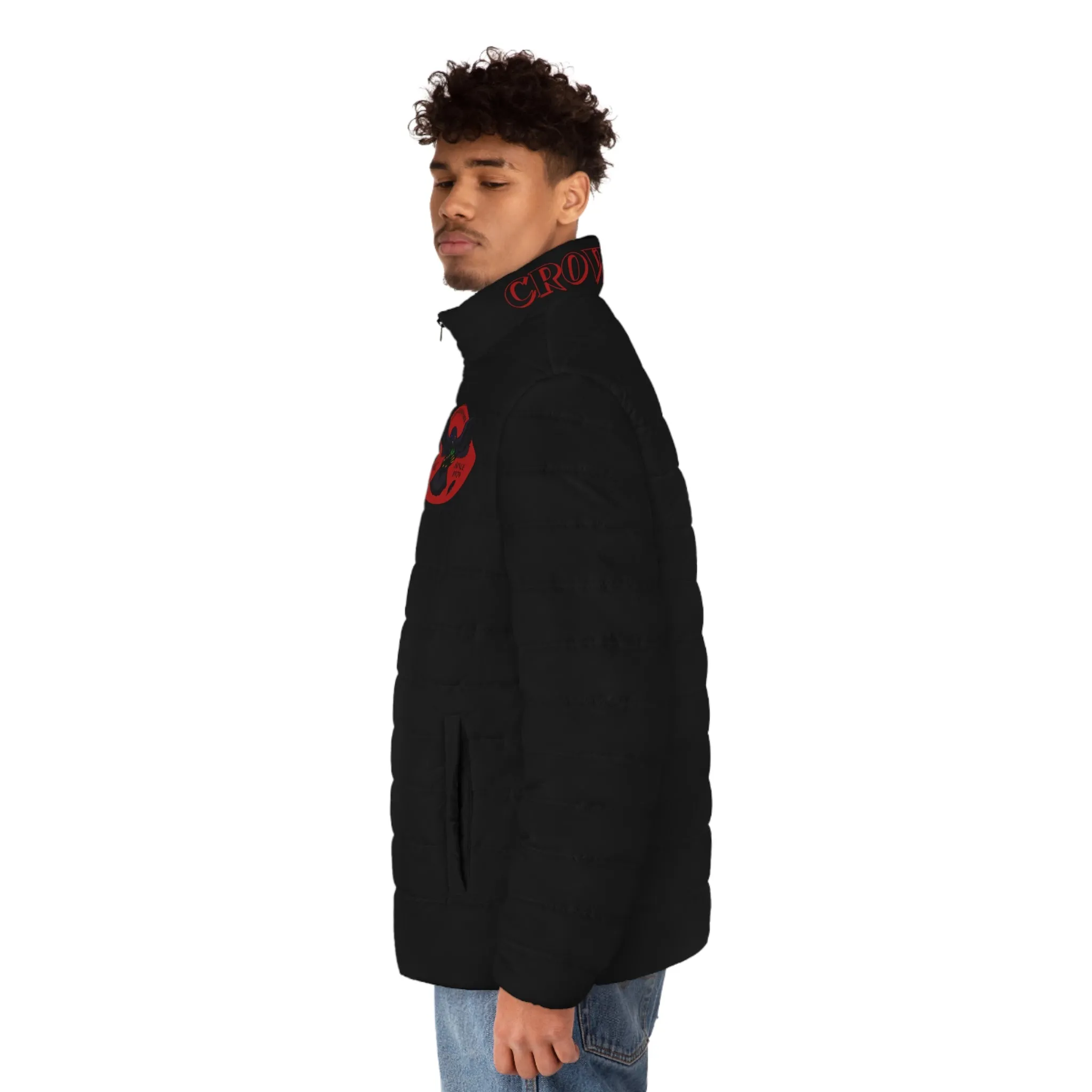 Men's CROWGODSHI 2nd GEN Puffer Jacket, BLACK W/ BURGUNDY LOGO