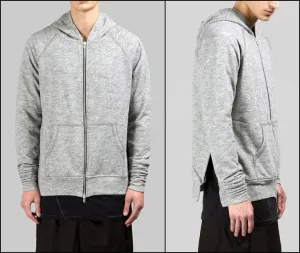 Men's Long Slim Extended Slevees Side Slits Pockets  - Side Splits // Zip Closure Hoodie