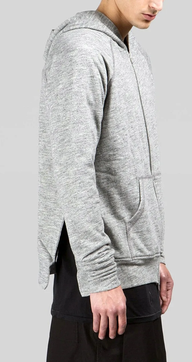 Men's Long Slim Extended Slevees Side Slits Pockets  - Side Splits // Zip Closure Hoodie