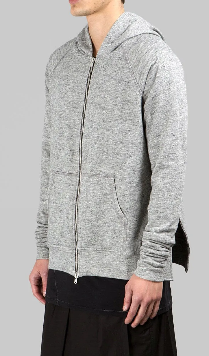 Men's Long Slim Extended Slevees Side Slits Pockets  - Side Splits // Zip Closure Hoodie