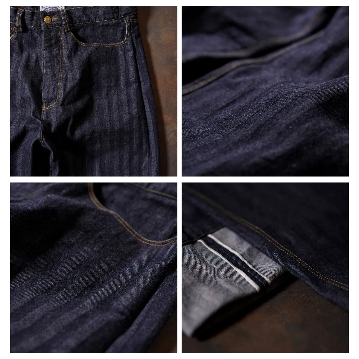 Men's Striped High Waist Selvedge Denim Pants