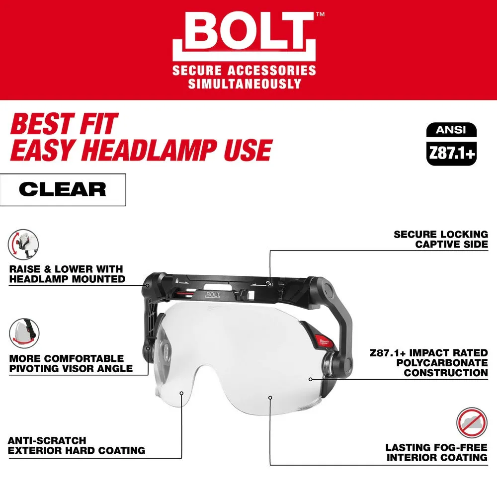 Milwaukee 48-73-1411 BOLT Eye Visor / Face Shield - Clear Dual Coat Lens with Head Lamp Mount Bracket (Compatible with Milwaukee Safety Helmets)