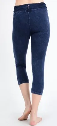 Mineral Washed Capri Length Cropped Yoga Leggings