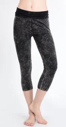 Mineral Washed Capri Length Cropped Yoga Leggings