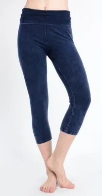 Mineral Washed Capri Length Cropped Yoga Leggings